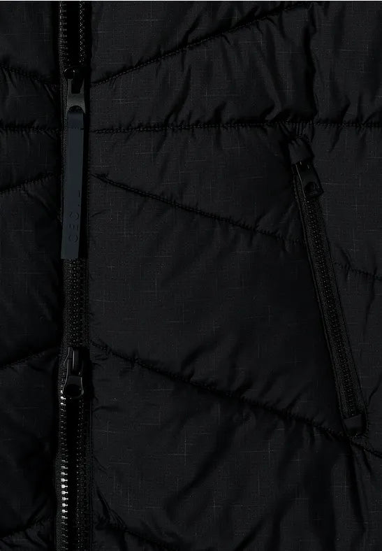 Cecil Black quilted coat with hood with waterproof finish  101273