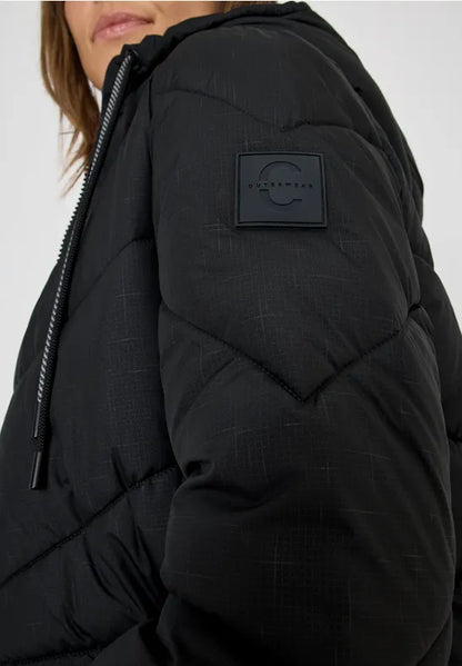 Cecil Black quilted coat with hood with waterproof finish  101273