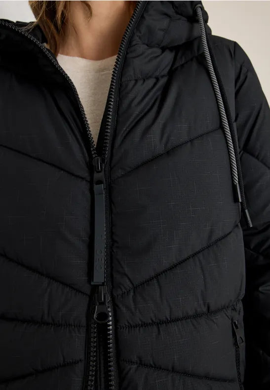 Cecil Black quilted coat with hood with waterproof finish  101273