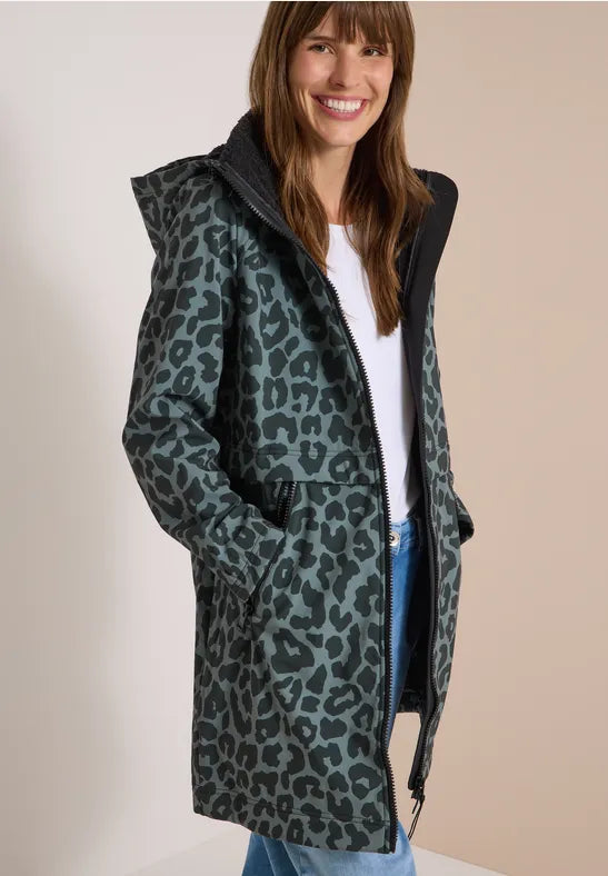 Cecil Softshell Water resistant coat with hood and leopard print 101456