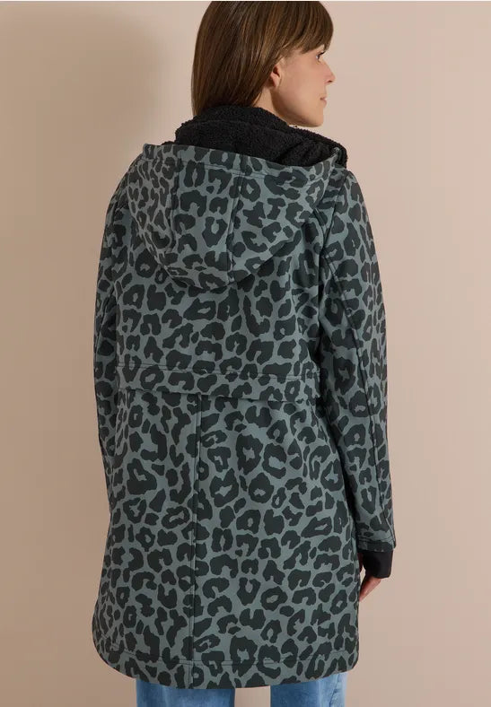 Cecil Softshell Water resistant coat with hood and leopard print 101456