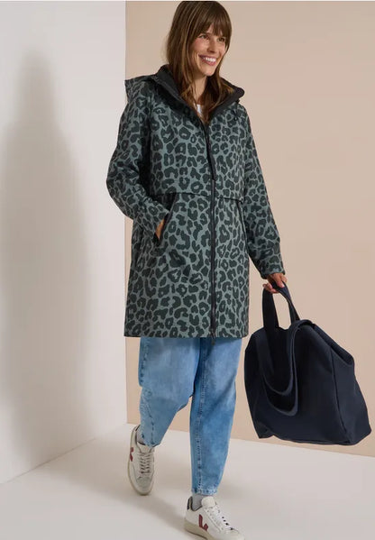 Cecil Softshell Water resistant coat with hood and leopard print 101456
