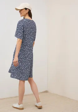 Cecil navy print short dress with drawstring waist 144607