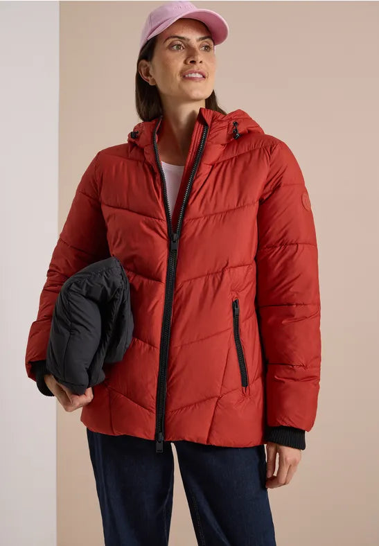 Cecil Midi Length Puffa Rain Jacket with Hood in Autumn Rust 202266