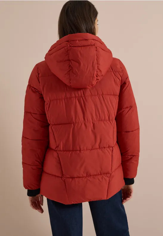 Cecil Midi Length Puffa Rain Jacket with Hood in Autumn Rust 202266
