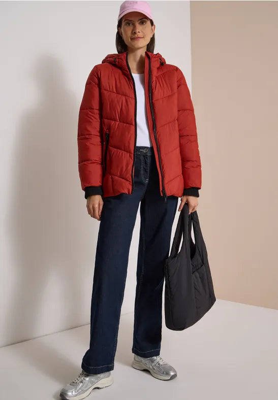 Cecil Midi Length Puffa Rain Jacket with Hood in Autumn Rust 202266