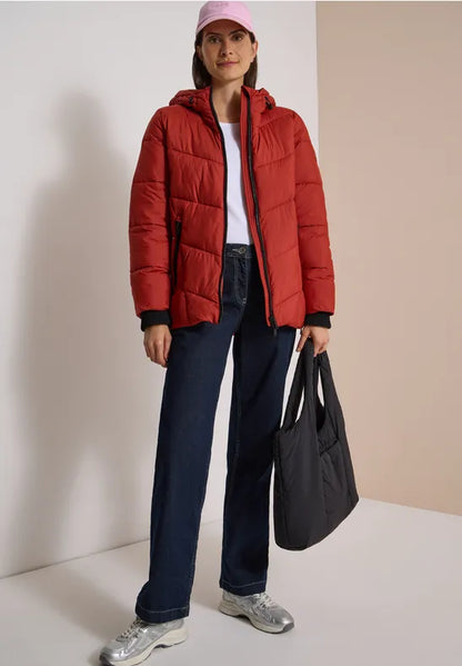 Cecil Midi Length Puffa Rain Jacket with Hood in Autumn Rust 202266