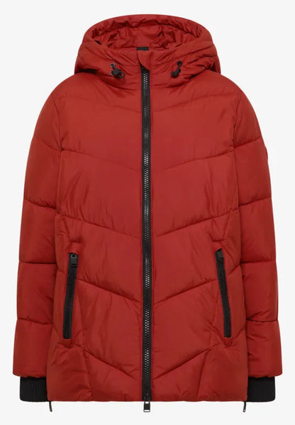 Cecil Midi Length Puffa Rain Jacket with Hood in Autumn Rust 202266