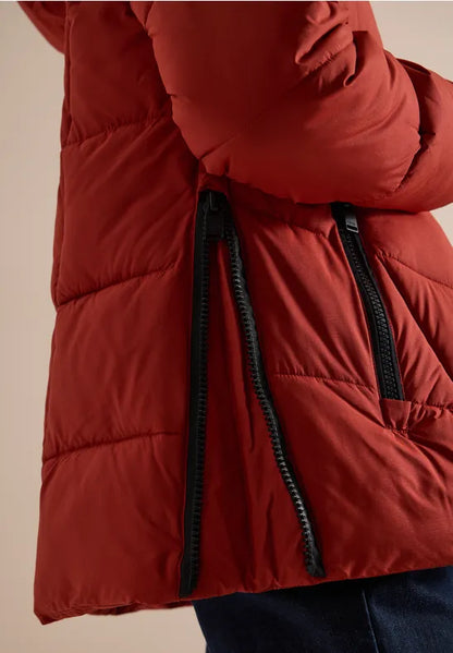 Cecil Midi Length Puffa Rain Jacket with Hood in Autumn Rust 202266