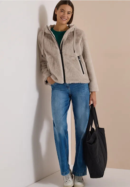 Cecil Fake fur jacket with hood and softshell details 202272