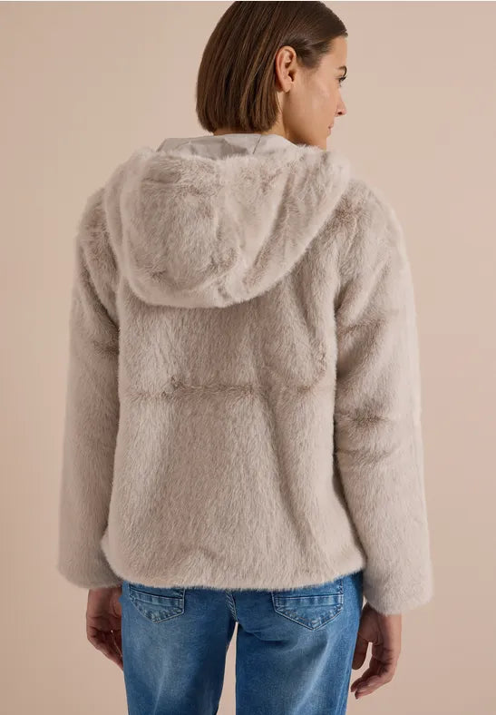 Cecil Fake fur jacket with hood and softshell details 202272