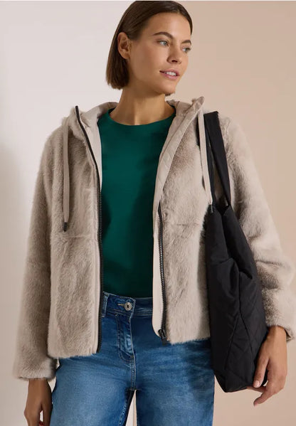 Cecil Fake fur jacket with hood and softshell details 202272