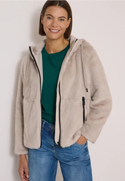 Cecil Fake fur jacket with hood and softshell details 202272
