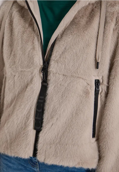 Cecil Fake fur jacket with hood and softshell details 202272