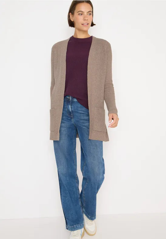 Cecil long Edge to Edge Cardigan with pockets in Toffee Cream 254025