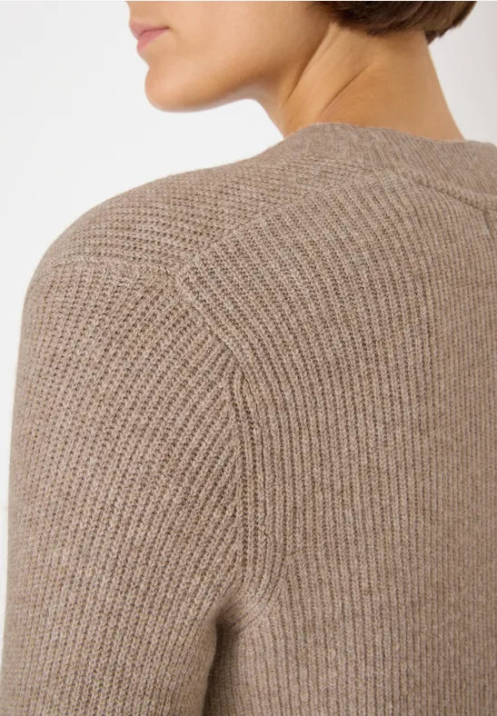 Cecil long Edge to Edge Cardigan with pockets in Toffee Cream 254025