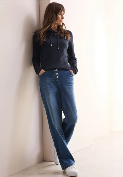 Cecil Cotton Textured cowl neck sweatshirt with drawstring 303160