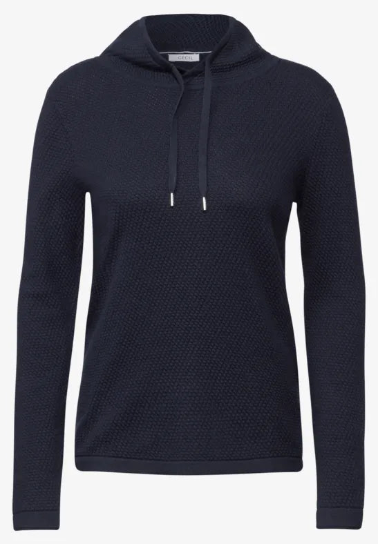 Cecil Cotton Textured cowl neck sweatshirt with drawstring 303160