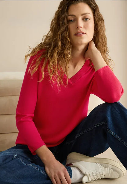 Cecil cotton blend v neck in Red  303173
