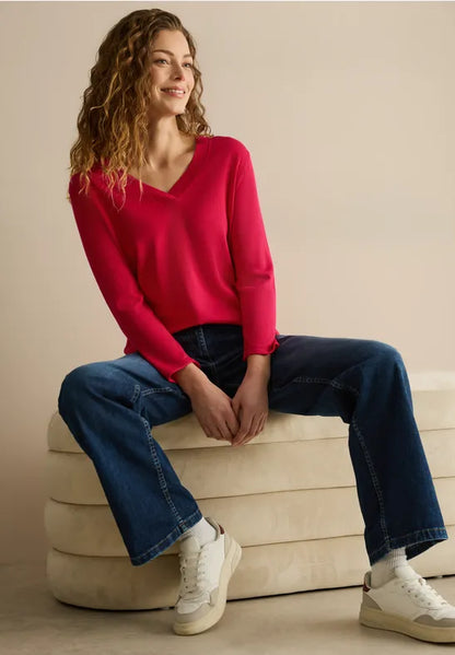Cecil cotton blend v neck in Red  303173