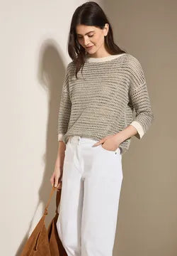 Cecil open weave Summer knit with lurex thread and contrast cuffs 303255