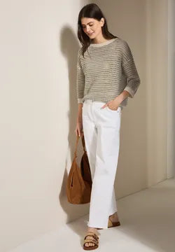 Cecil open weave Summer knit with lurex thread and contrast cuffs 303255