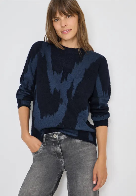 Cecil Navy Round Neck Printed Jumper 303489