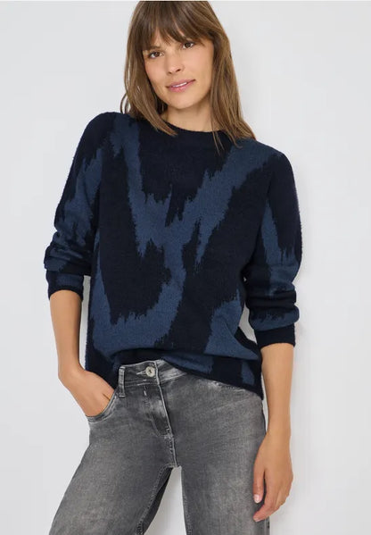 Cecil Navy Round Neck Printed Jumper 303489