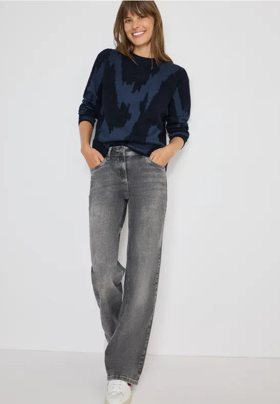 Cecil Navy Round Neck Printed Jumper 303489