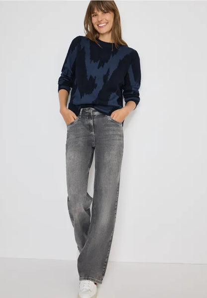 Cecil Navy Round Neck Printed Jumper 303489