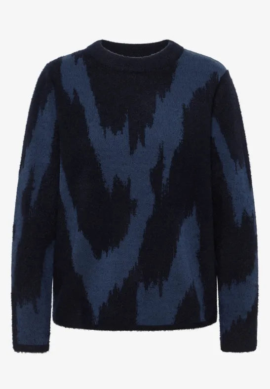Cecil Navy Round Neck Printed Jumper 303489