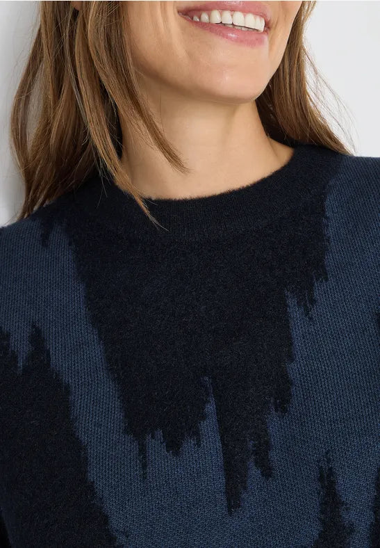 Cecil Navy Round Neck Printed Jumper 303489