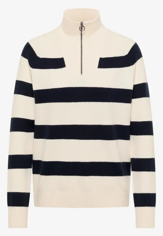 Cecil 1/4 Zip stripe knit in Navy or Beige  303753