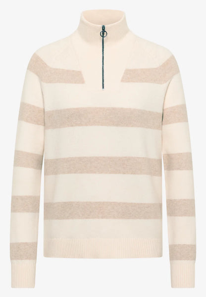 Cecil 1/4 Zip stripe knit in Navy or Beige  303753