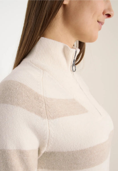 Cecil 1/4 Zip stripe knit in Navy or Beige  303753