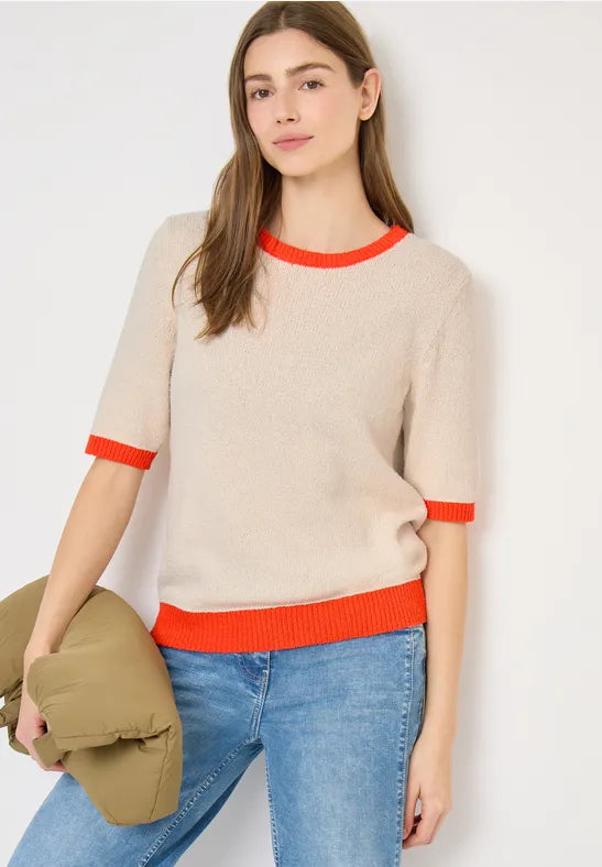 Cecil Short sleeve knit with Contrast trim 303755