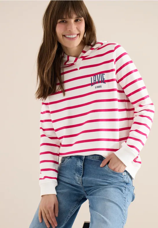 Cecil Life In Paris Stripe Hoody in Pink Or Navy 303809