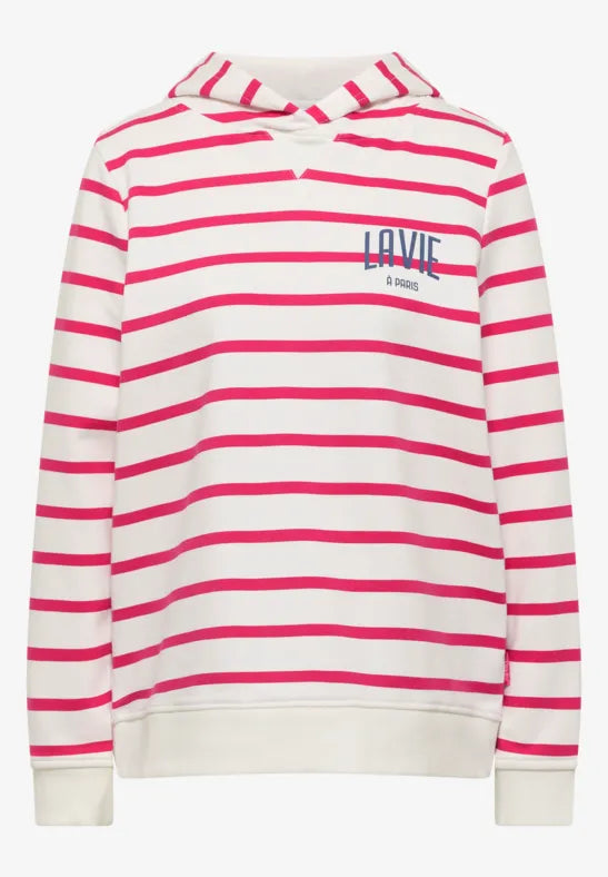 Cecil Life In Paris Stripe Hoody in Pink Or Navy 303809