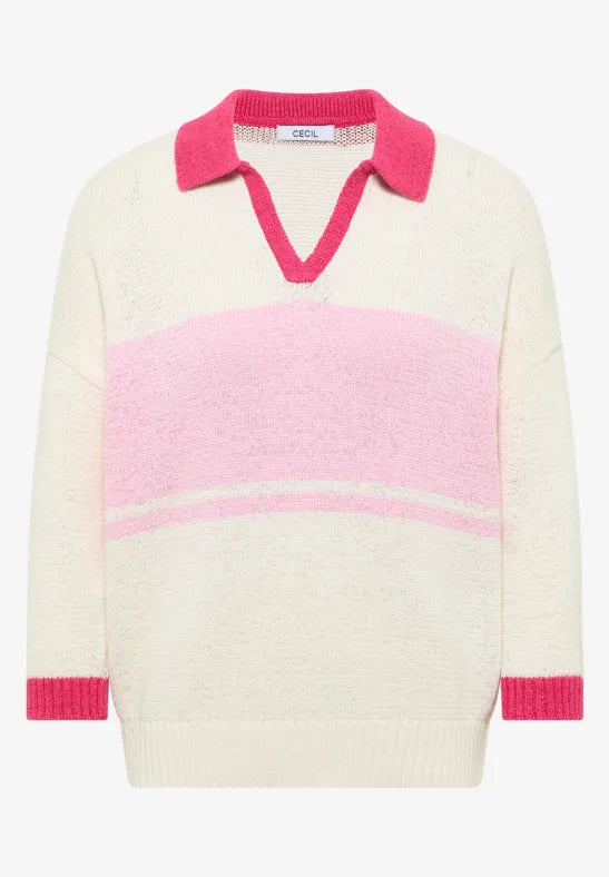 Cecil 3/4-sleeve pullover with polo collar303816