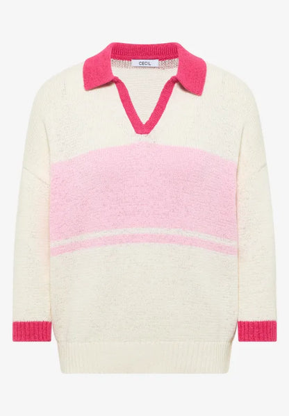 Cecil 3/4-sleeve pullover with polo collar303816