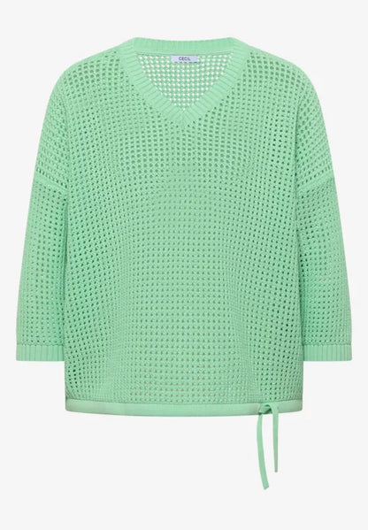 Cecil V Neck Short Sleeve crochet look knit with drawstring 33864