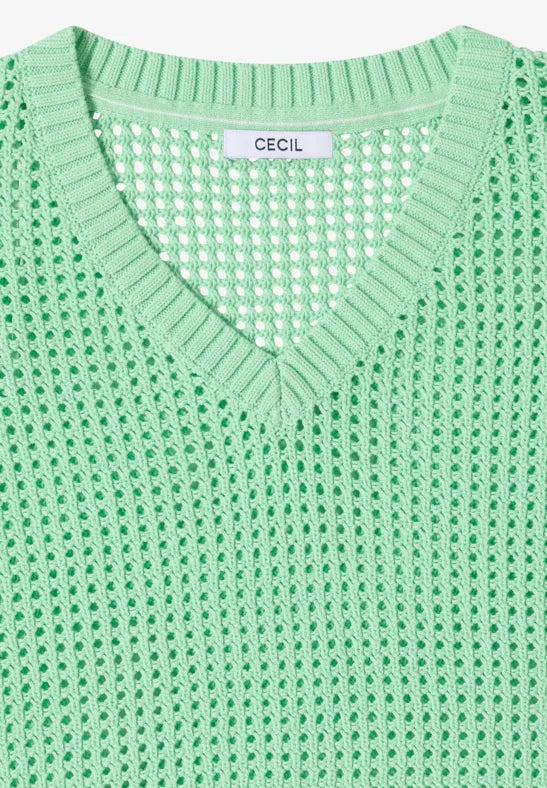 Cecil V Neck Short Sleeve crochet look knit with drawstring 33864