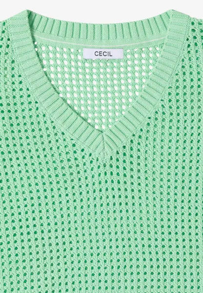 Cecil V Neck Short Sleeve crochet look knit with drawstring 33864