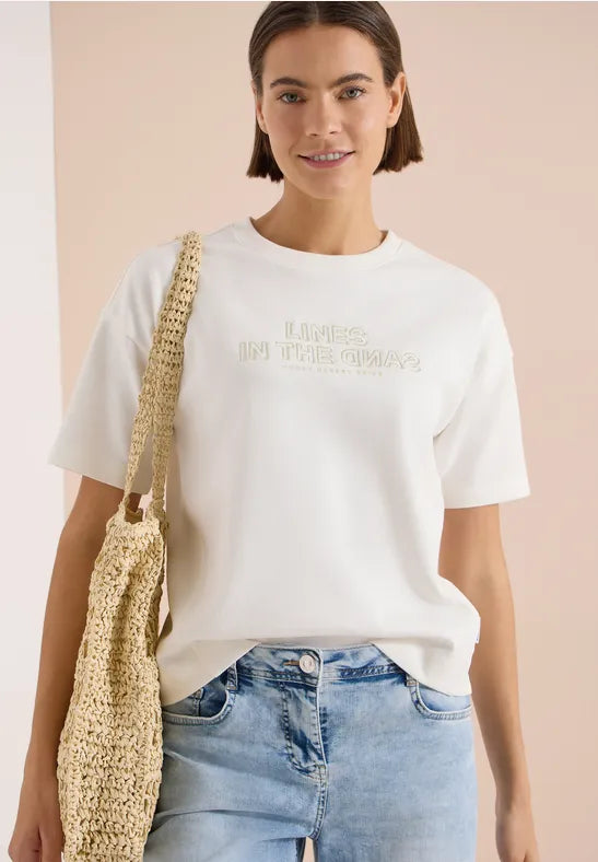 Cecil Cotton Short-sleeved sweatshirt with embroidery303955 White