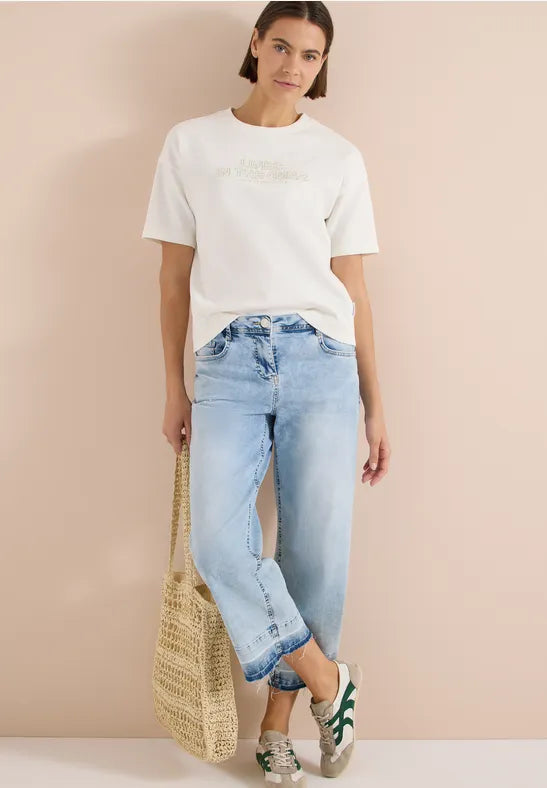 Cecil Cotton Short-sleeved sweatshirt with embroidery303955 White