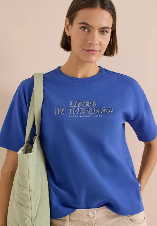 Cecil Cotton Short-sleeved sweatshirt with embroidery in Royal Blue 303955