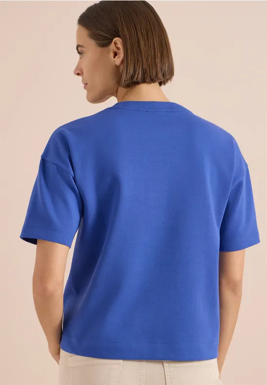 Cecil Cotton Short-sleeved sweatshirt with embroidery in Royal Blue 303955