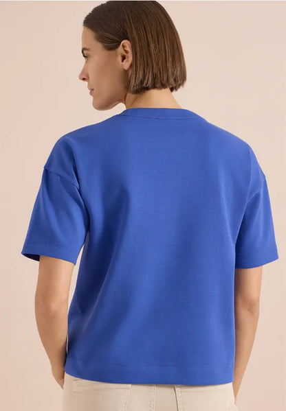 Cecil Cotton Short-sleeved sweatshirt with embroidery in Royal Blue 303955