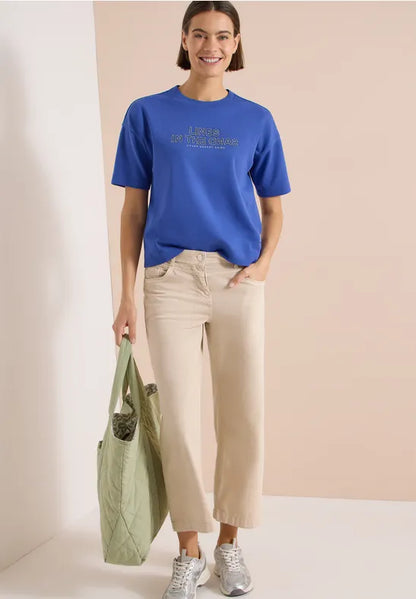 Cecil Cotton Short-sleeved sweatshirt with embroidery in Royal Blue 303955
