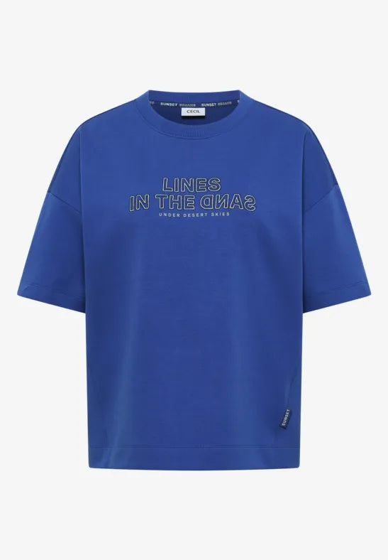 Cecil Cotton Short-sleeved sweatshirt with embroidery in Royal Blue 303955